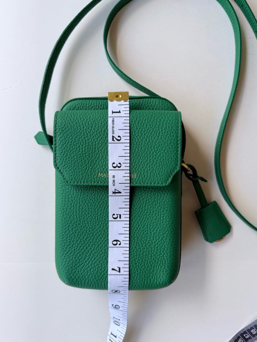 Maison de Sabre The Zipped Phone Pouch Crossbody Bag Emerald Green Leather - Picture 13 of 15